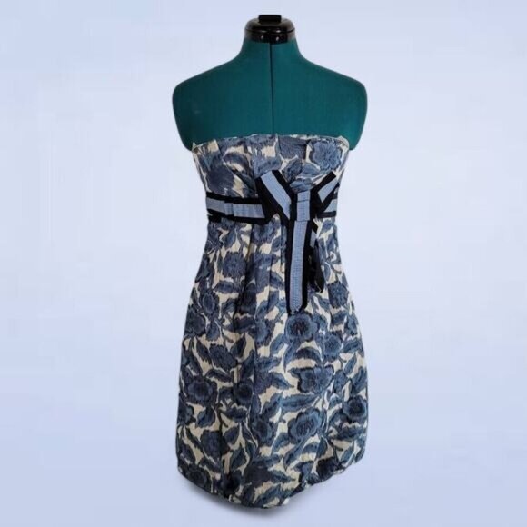 BCBGMaxAzria Silk and Linen Floral Strapless Dress - Size 2 - Picture 1 of 11
